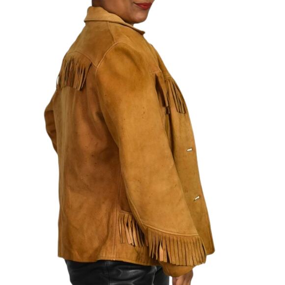 Vintage Fringe Leather Jacket Tan Blazer Deerskin Buckskin 70s Easy Rider Small - Picture 15 of 16